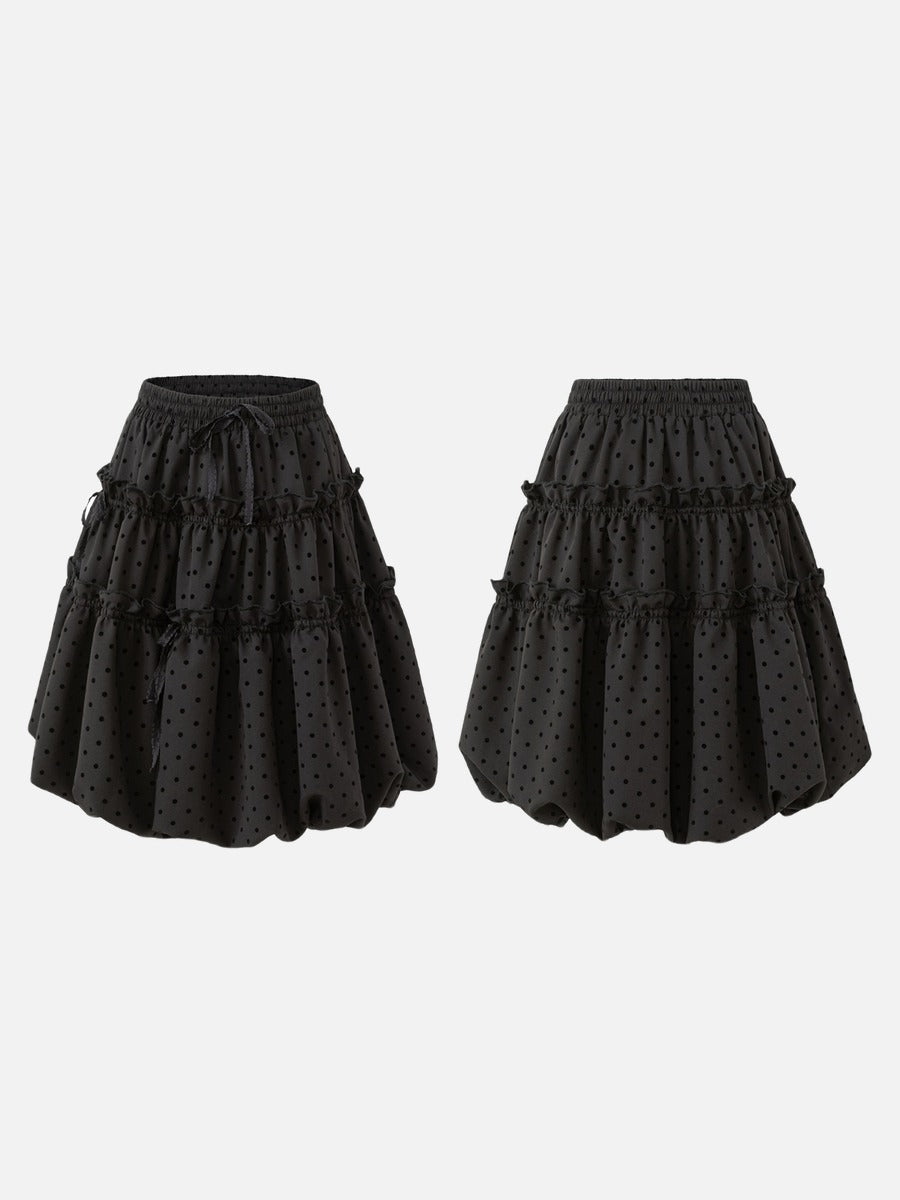 DAXUEN black tiered polka dot mini skirt