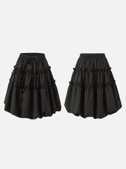 DAXUEN black tiered polka dot mini skirt