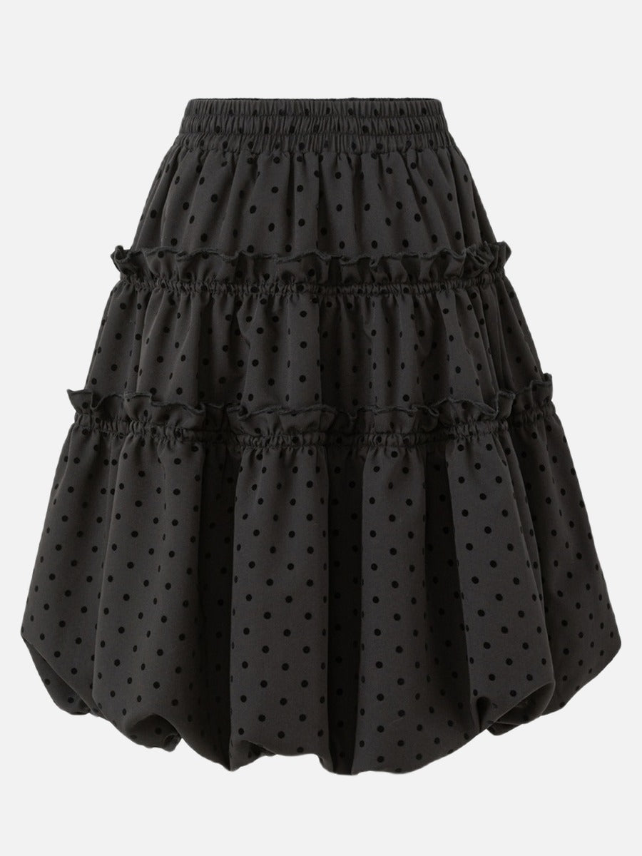 DAXUEN black tiered polka dot mini skirt