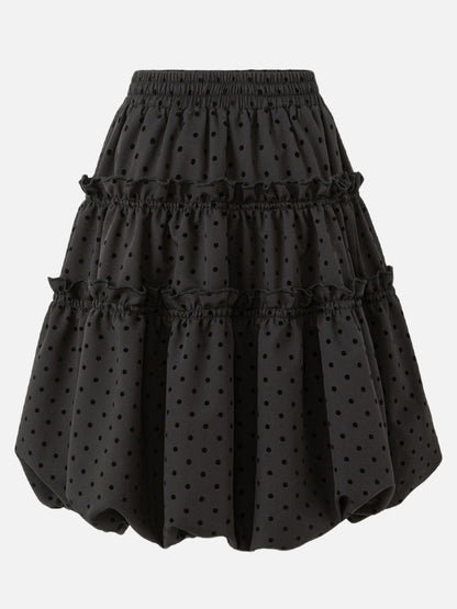 DAXUEN black tiered polka dot mini skirt