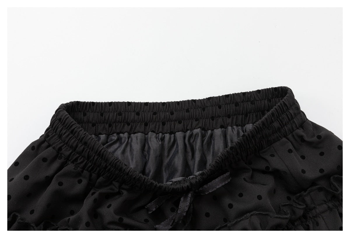 DAXUEN black tiered polka dot mini skirt