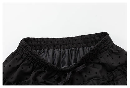 DAXUEN black tiered polka dot mini skirt