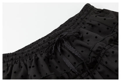 DAXUEN black tiered polka dot mini skirt