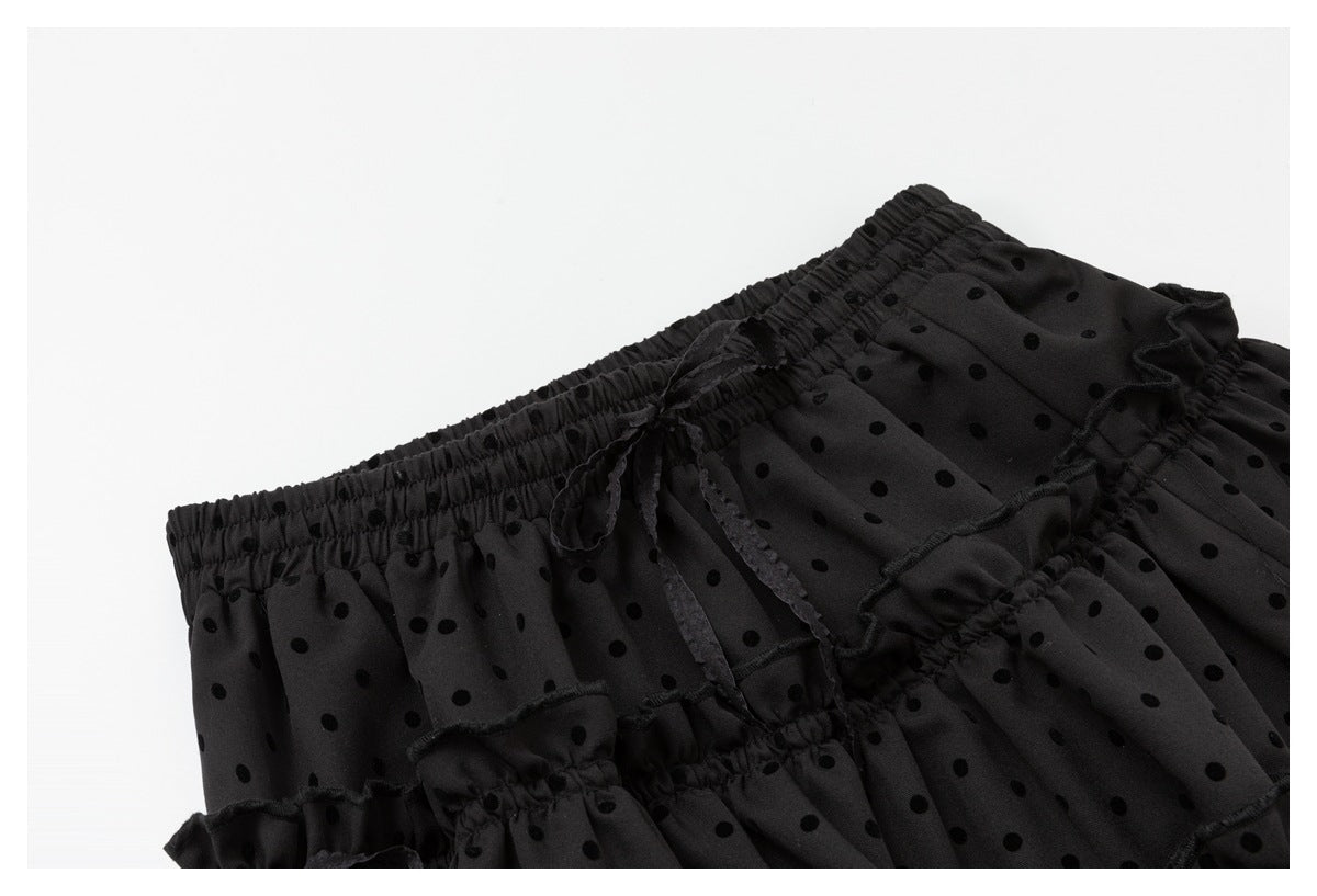 DAXUEN black tiered polka dot mini skirt