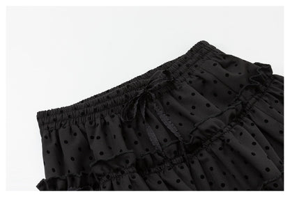 DAXUEN black tiered polka dot mini skirt