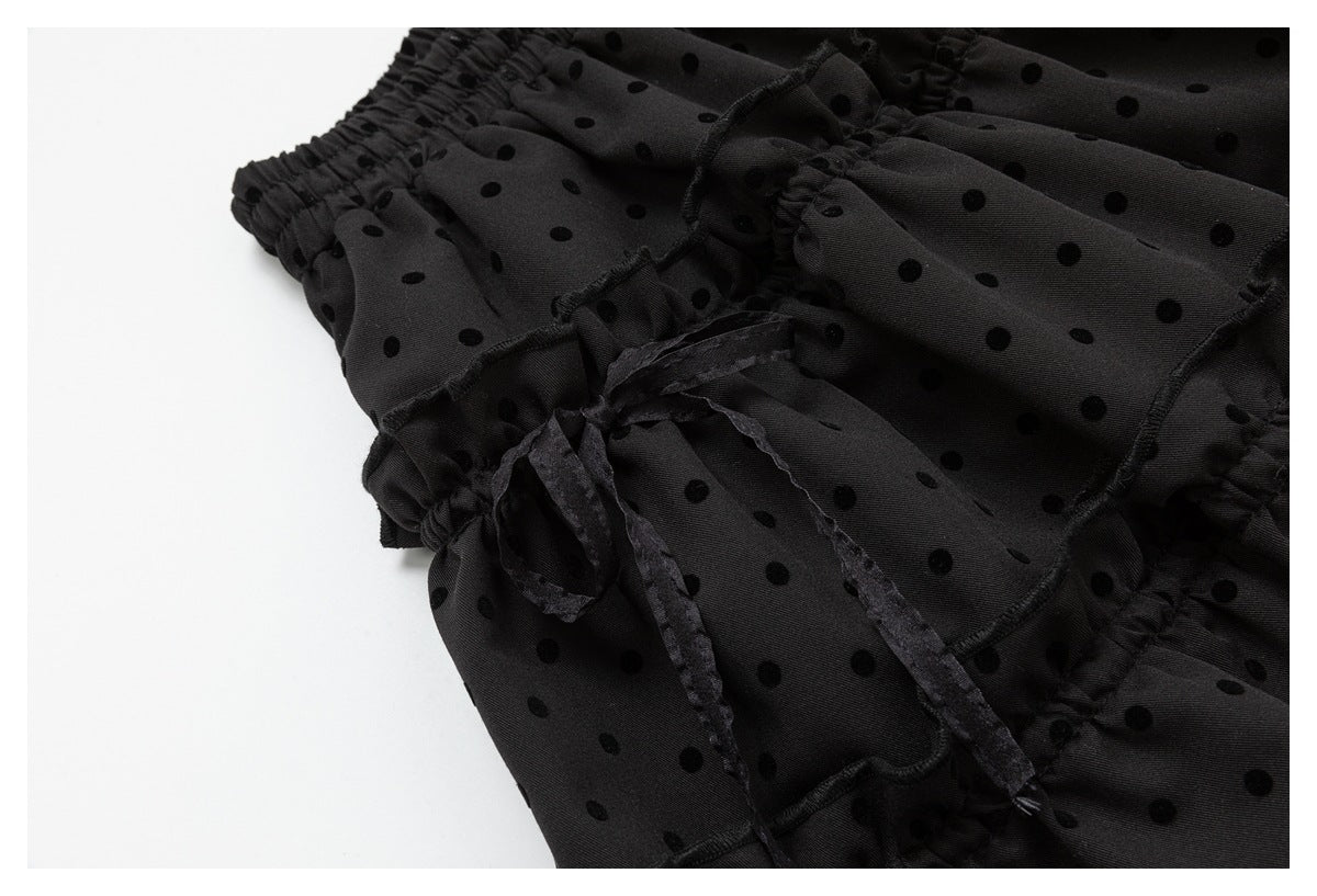 DAXUEN black tiered polka dot mini skirt