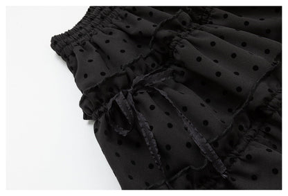 DAXUEN black tiered polka dot mini skirt