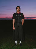 DAXUEN black wide-leg striped capri pants — model photo