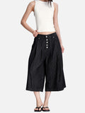 DAXUEN black striped wide-leg capri pants