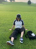 DAXUEN black wide-leg striped capri pants — model photo