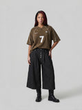 DAXUEN black wide-leg striped capri pants — model photo
