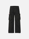 DAXUEN black wide-leg cargo pants with embroidered flag patch