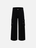 Black Wide-Leg Cargo Pants with Flap Pockets