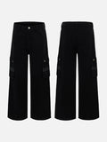 Black Wide-Leg Cargo Pants with Flap Pockets