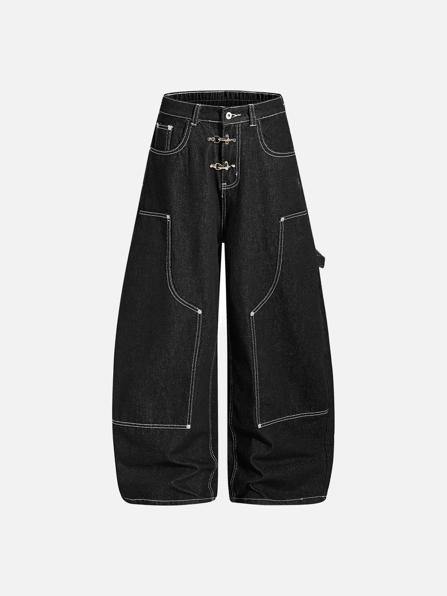 DAXUEN black wide-leg denim jeans with unique closure