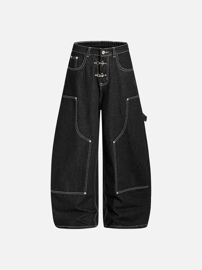 DAXUEN black wide-leg denim jeans with unique closure