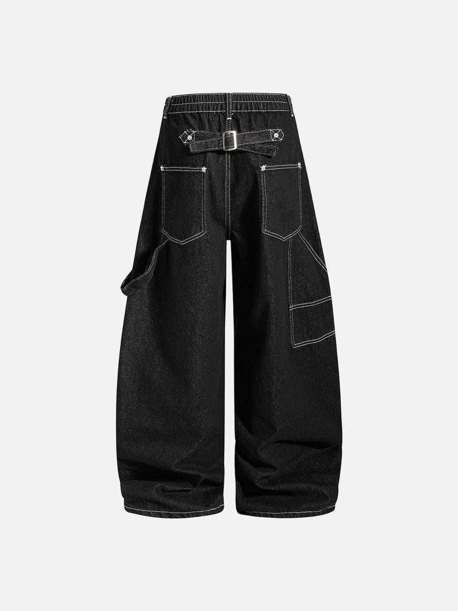 DAXUEN black wide-leg denim jeans with unique closure