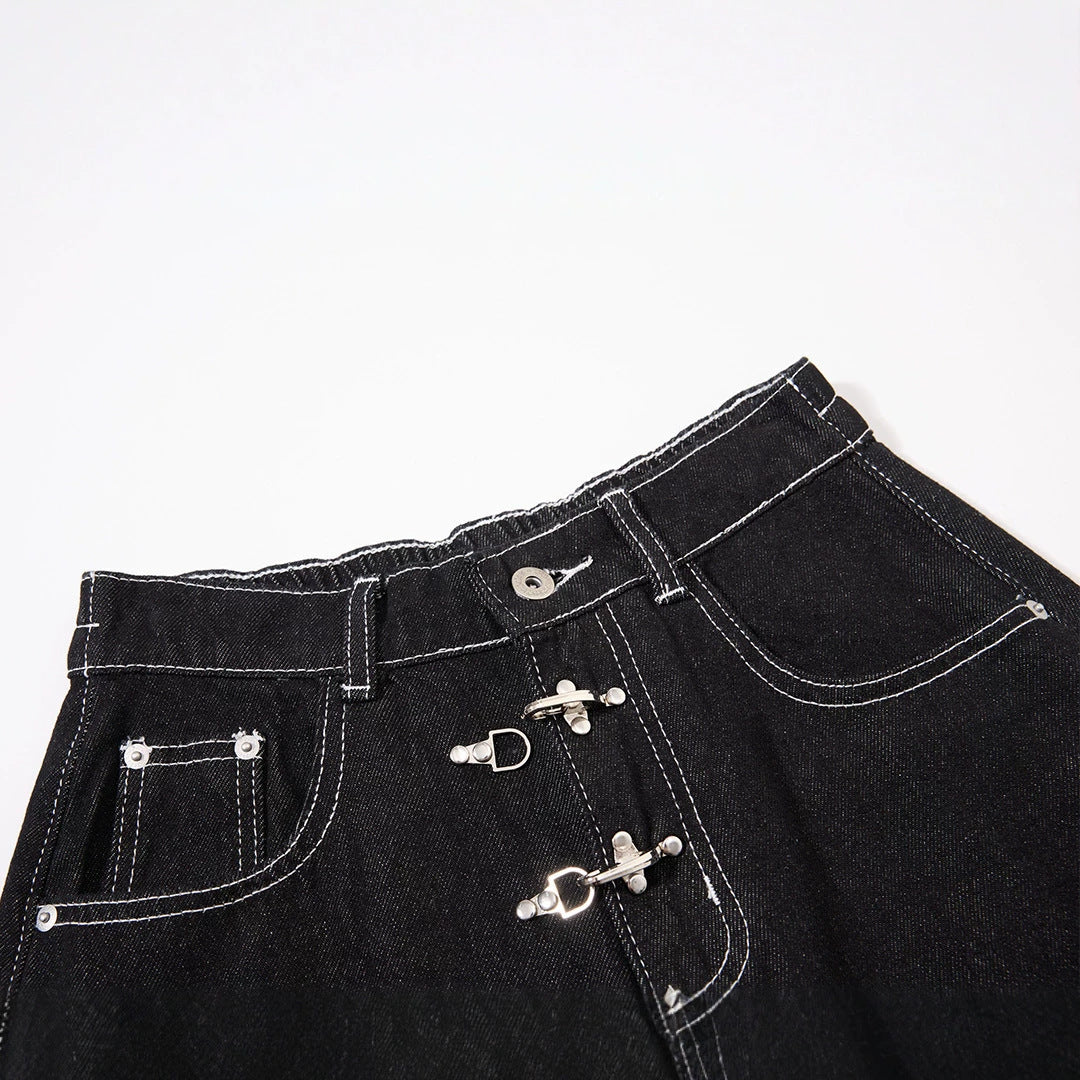 DAXUEN black wide-leg denim jeans with unique closure