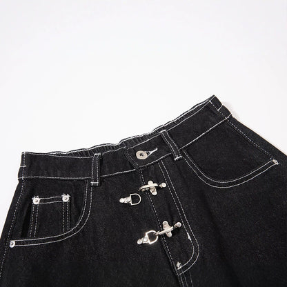 DAXUEN black wide-leg denim jeans with unique closure