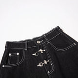 DAXUEN black wide-leg denim jeans with unique closure