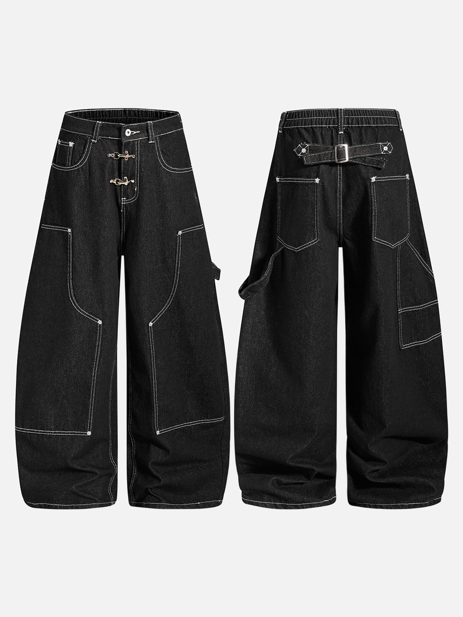 DAXUEN black wide-leg denim jeans with unique closure