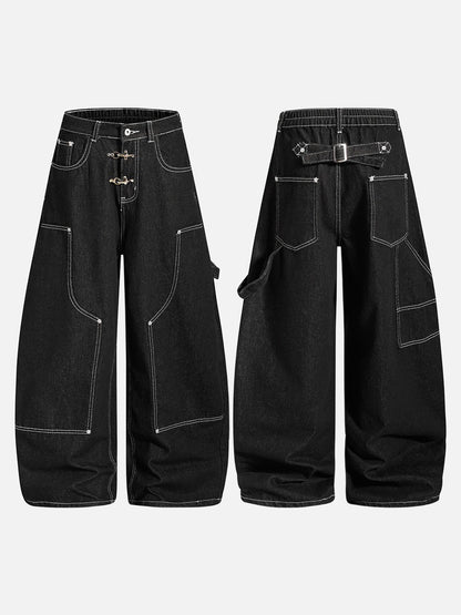 DAXUEN black wide-leg denim jeans with unique closure
