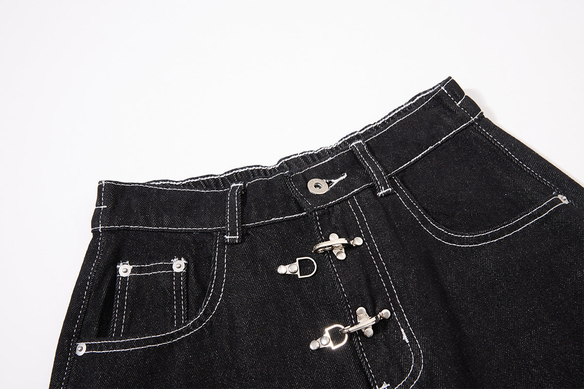 DAXUEN black wide-leg denim jeans with unique closure