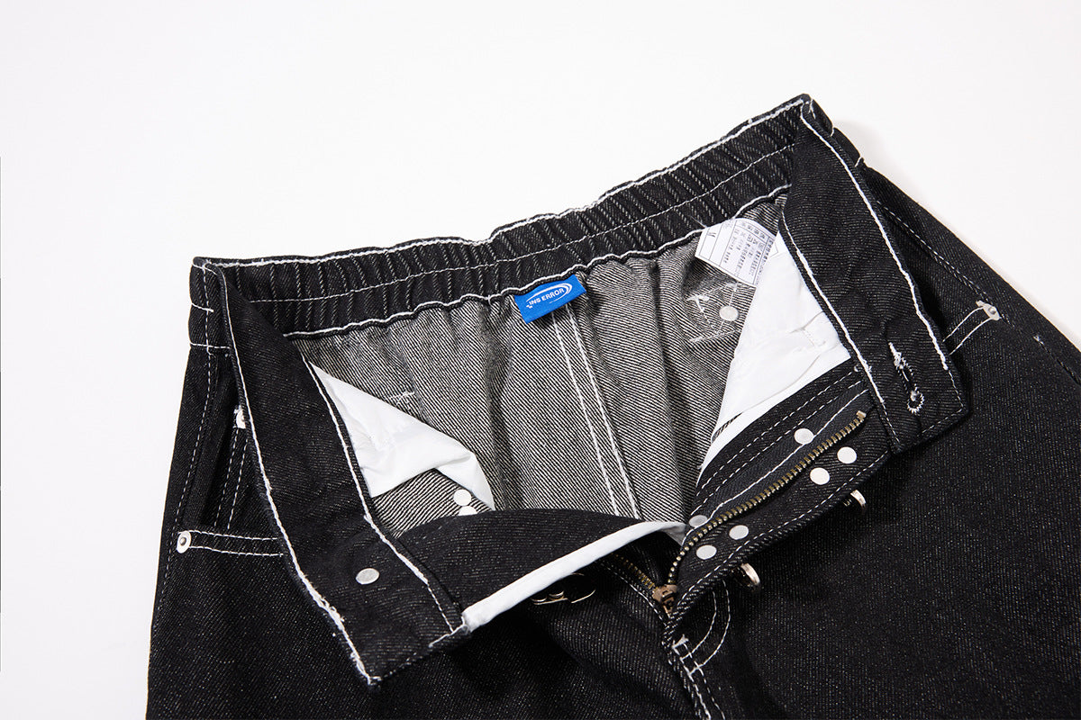 DAXUEN black wide-leg denim jeans with unique closure