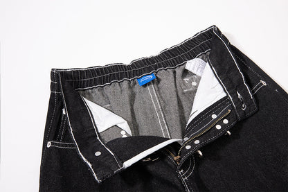 DAXUEN black wide-leg denim jeans with unique closure