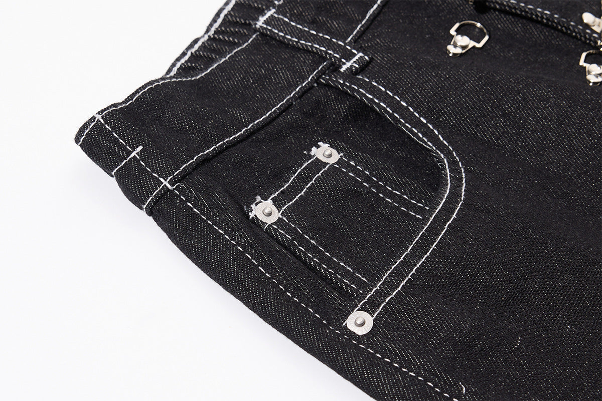 DAXUEN black wide-leg denim jeans with unique closure
