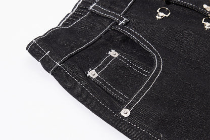 DAXUEN black wide-leg denim jeans with unique closure
