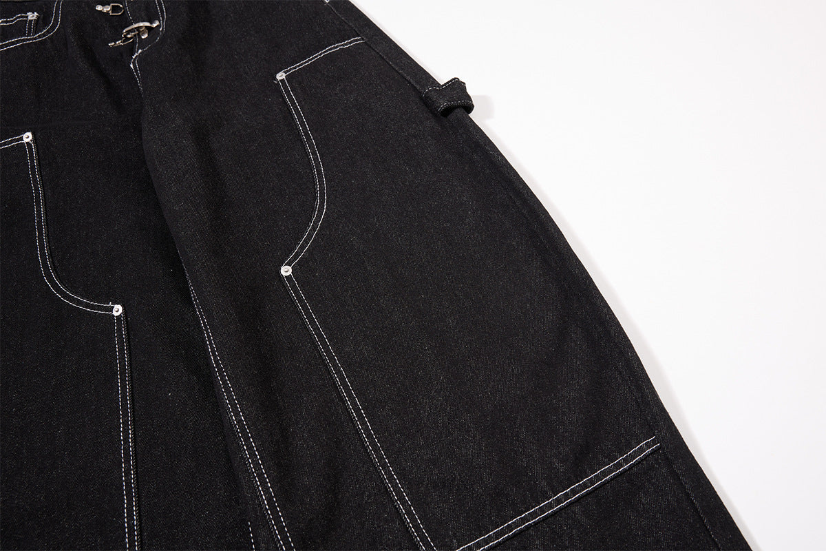 DAXUEN black wide-leg denim jeans with unique closure