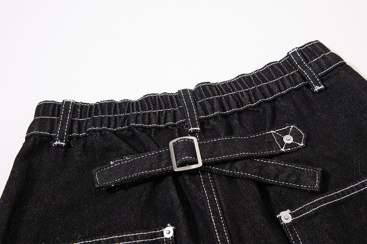 DAXUEN black wide-leg denim jeans with unique closure