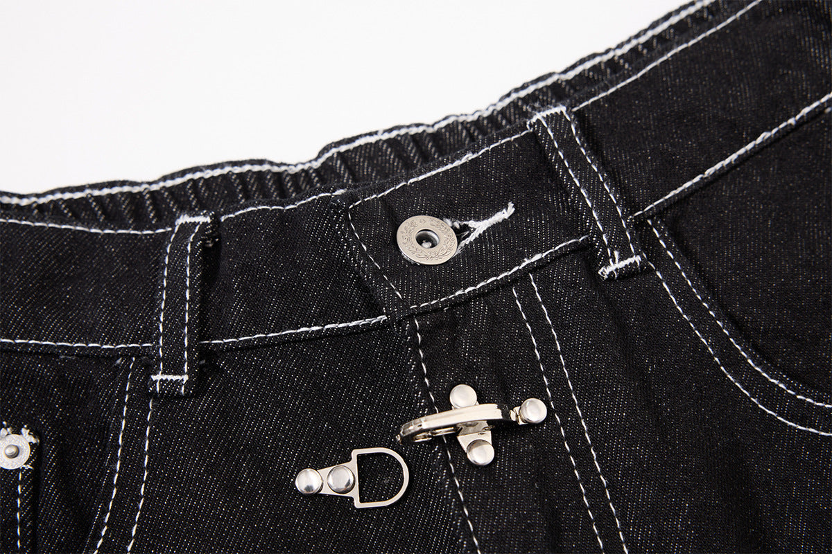 DAXUEN black wide-leg denim jeans with unique closure