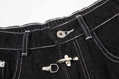 DAXUEN black wide-leg denim jeans with unique closure