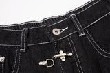 DAXUEN black wide-leg denim jeans with unique closure