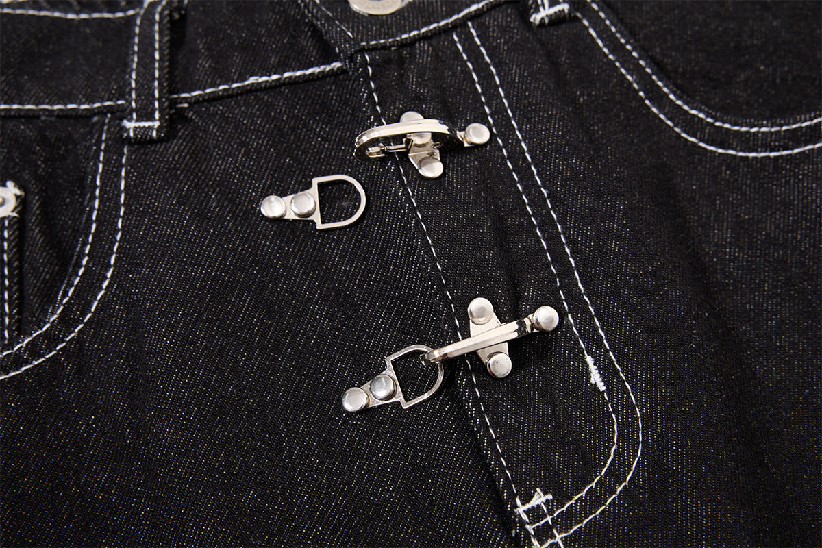 DAXUEN black wide-leg denim jeans with unique closure