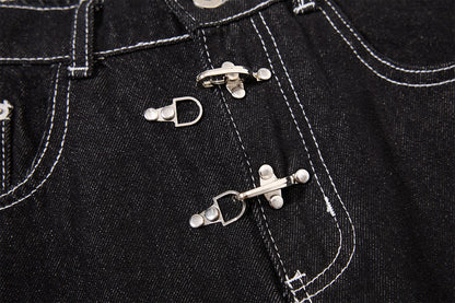 DAXUEN black wide-leg denim jeans with unique closure