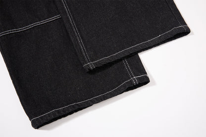 DAXUEN black wide-leg denim jeans with unique closure