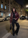 DAXUEN black wide-leg sweatpants with yellow stripes — model photo