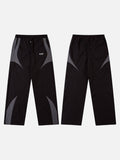 DAXUEN black wide-leg track pants with dark grey curved panels