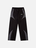 DAXUEN black wide-leg track pants with dark grey curved panels
