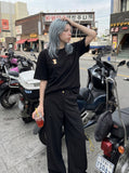 DAXUEN Oversized Apple Core Graphic Tee — model photo