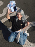 DAXUEN Oversized Apple Core Graphic Tee — model photo