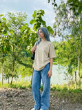 DAXUEN Oversized Apple Core Graphic Tee — model photo
