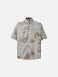 DAXUEN plaid button-up shirt with blotchy print