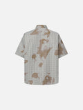 DAXUEN plaid button-up shirt with blotchy print