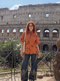 DAXUEN plaid button-up shirt with blotchy print — model photo