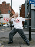 DAXUEN Oversized Bold Lettering Graphic Tee — model photo