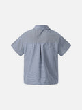 DAXUEN Men's blue micro-check short sleeve button-up shirt